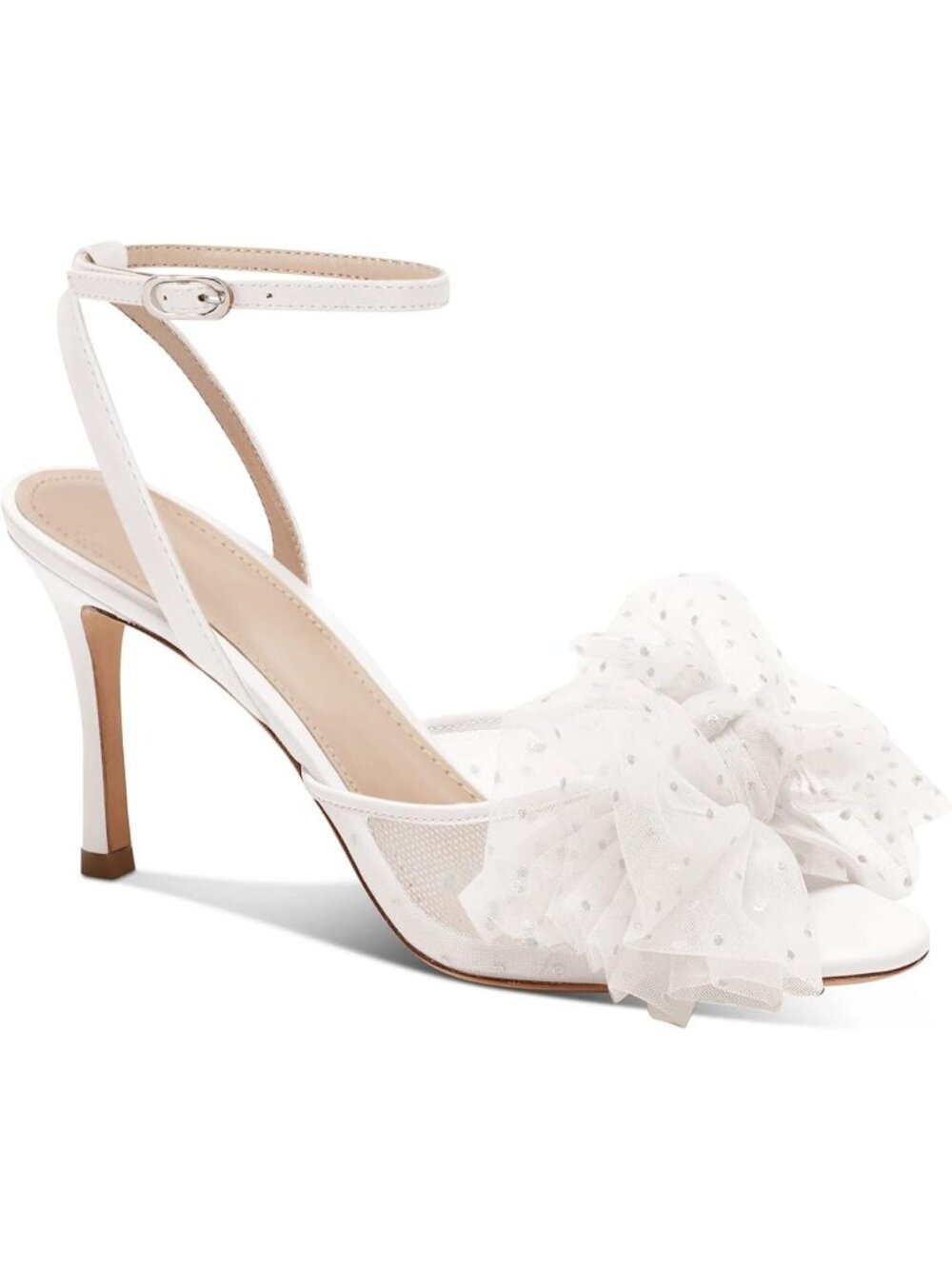 Women's White Bow Tie Heels Sandals Slingback Mesh High Stiletto Wedding Heels